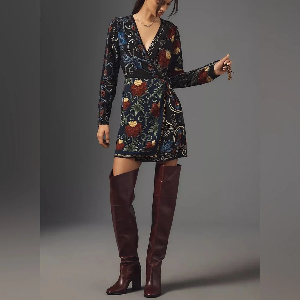 NWT Farm Rio x Anthropologie Mixed Arabesque Scarves Wrap Mini Dress - Picture 2 of 12